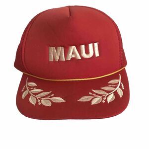 VTG Hawaii Maui Trucker Hat Red White Snapback Embroidered Leaf Foam Mesh Rope